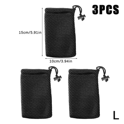 3Pcs Nylon Mesh Drawstring Storage Pouch Bag Multi Purpose Travel & Outdoor Activity Pouch For Digital Products